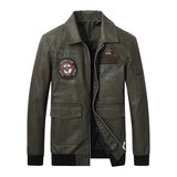 Men's Lapel Embroidery Craft Casual Leather Jacket