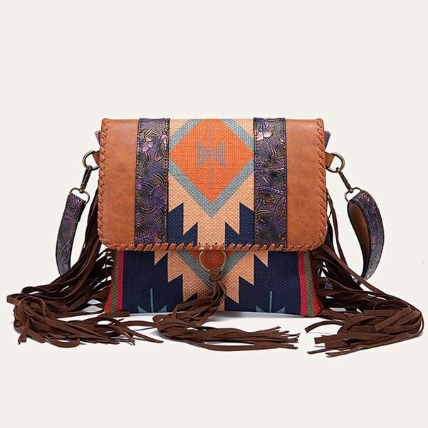 Bolso de hombro con borlas boho vintage