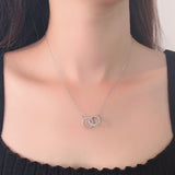 Silver Necklace Female Design Full Of Diamonds Double Ring - Dazpy