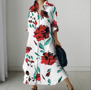 Printed Button-Detail Long-Sleeve Dress