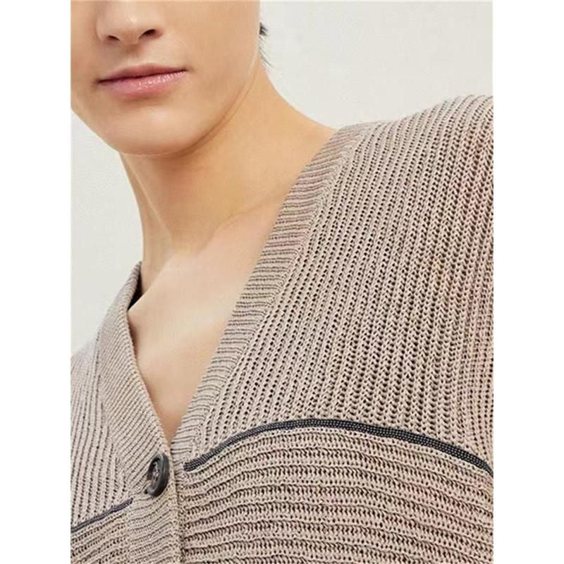 Stylish V-Neck Beaded Chain Women's Cardigan Jacket