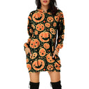 Vestido tipo suéter con capucha y estampado de Halloween para mujer