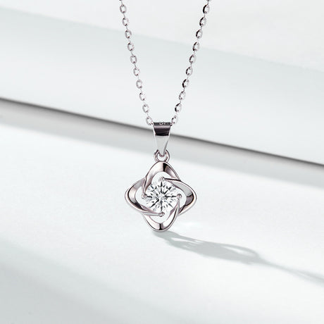 Women's Sterling Silver Moissanite Four Leaf Clover Pendant Necklace - Dazpy