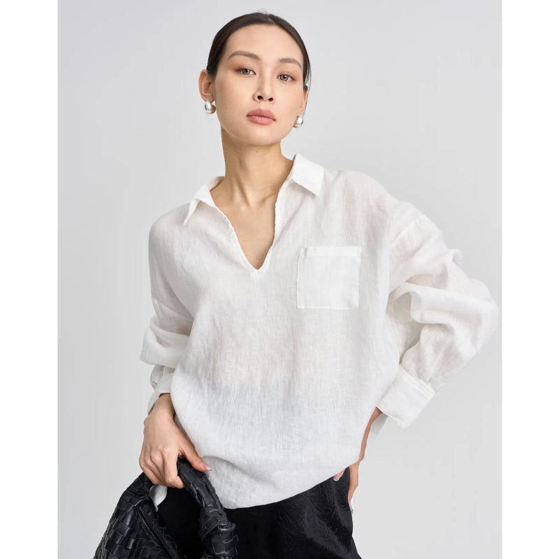 Linen V-neck Long Sleeved Shirt for Women