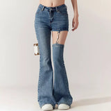 Slim Flare Jeans mit hoher Taille, ausgehöhlten Ketten