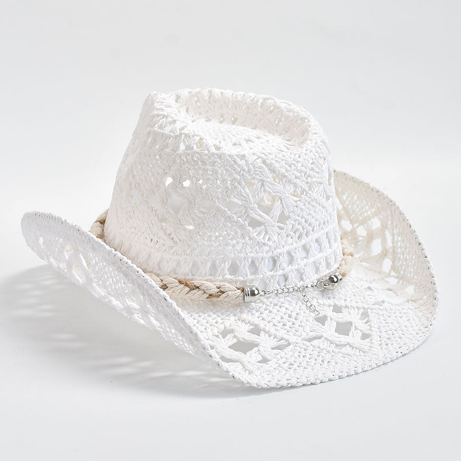 Sombrero de paja tejido a mano de verano para mujer