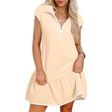 Women's Short Sleeve Polo Collar Zipper Waist Dress