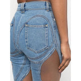 High Waist Sheer Mesh Patchwork Flare Denim Pants