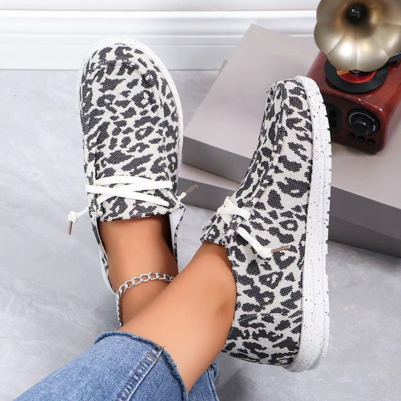 Frühlings-Loafer aus Canvas mit Leopardenmuster für Damen