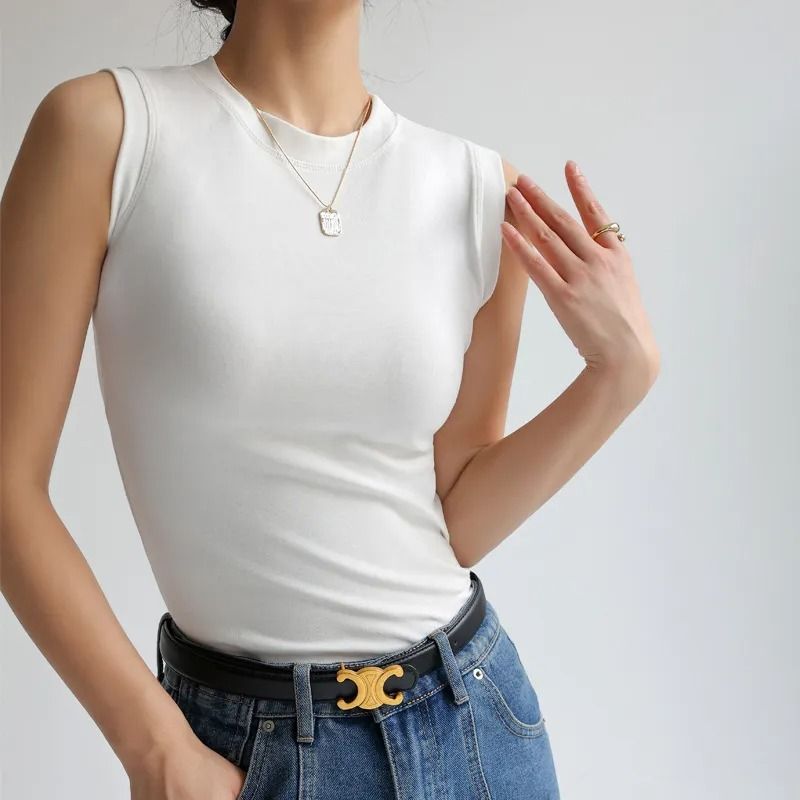 Camiseta sin mangas con cuello redondo para mujer