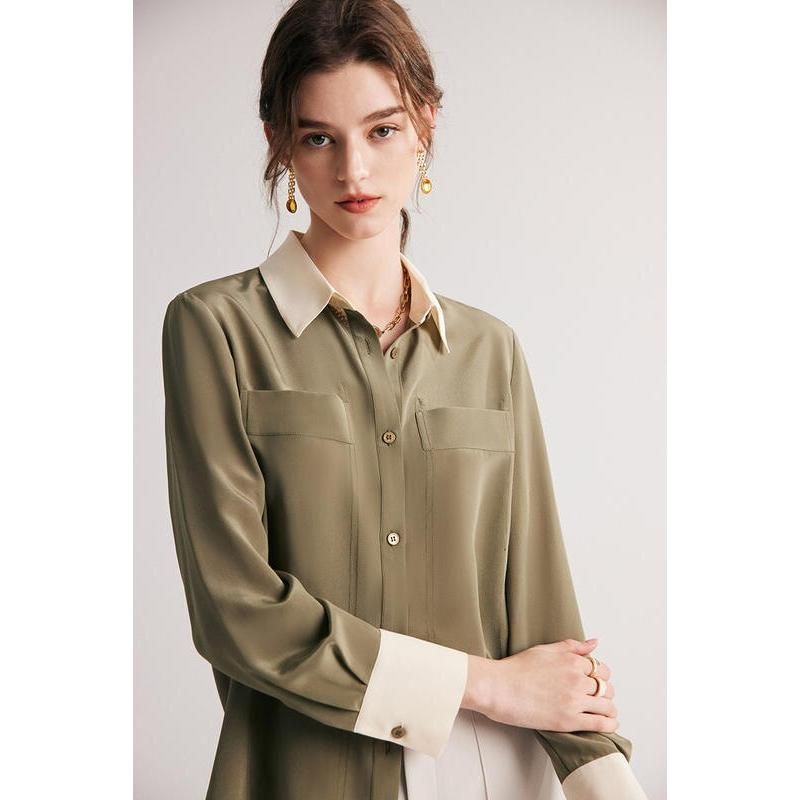 Camisa de vestir elegante de crepé de China de seda para mujer