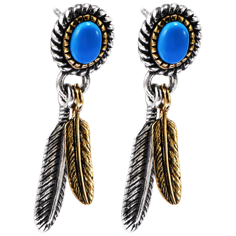 Sterling Silver Vintage Indian Feather Earrings - Dazpy