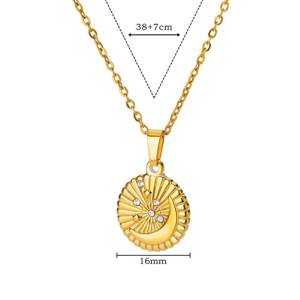 Gold Plated Stainless Steel Star Disc Pendant Necklace