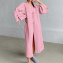 Blusa cruzada de algodón y lino de manga larga para mujer en color rosa