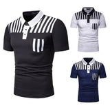 Nueva camisa polo de manga corta con costuras a rayas de talla europea para hombre de verano