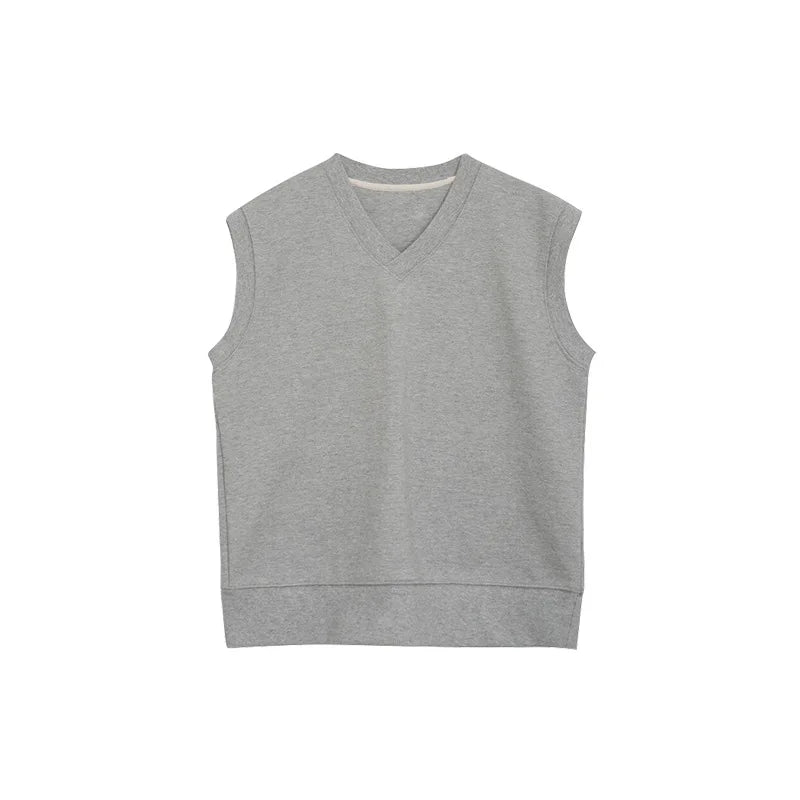 Jersey de punto sin mangas con cuello en V holgado para mujer: camiseta interior informal de otoño