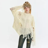 Hollowed-Out Tassel Loose Fit Knit Sweater