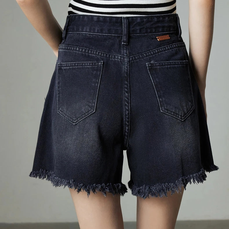 High Waist Tassel Denim Shorts for Women