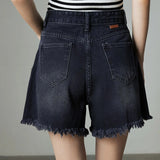 Jeansshorts mit hoher Taille und Quasten für Damen