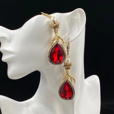 Women's Pearl Rhinestone With Ruby Earrings - Dazpy