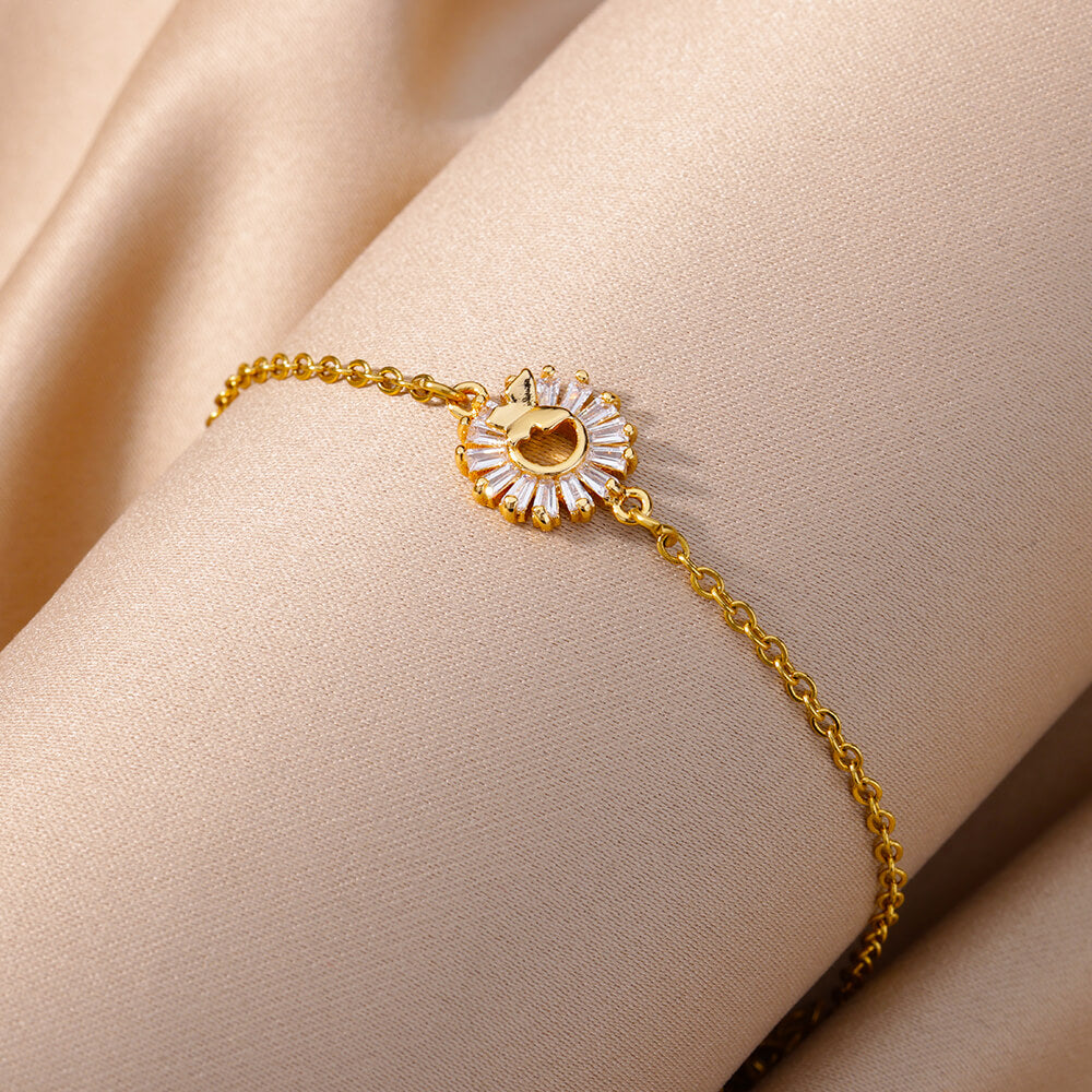 Pulsera con dije de girasol de acero inoxidable de color dorado - Regalo de joyería de lujo para bodas y fiestas