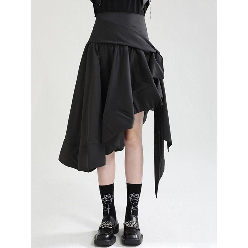 Black High Waist Asymmetrical Ruffle Skirt