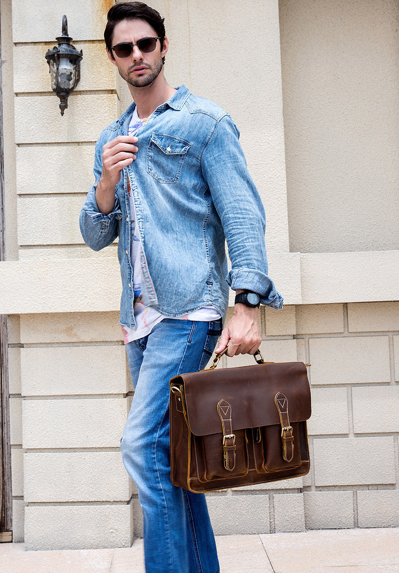 Men's Fashion Personality Leather Retro Portable Briefcase - Dazpy