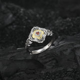 S925 Sterling Silver Gold Petal Ring Elegant Light Luxury Design With Red Zircon All-match Simple - Dazpy