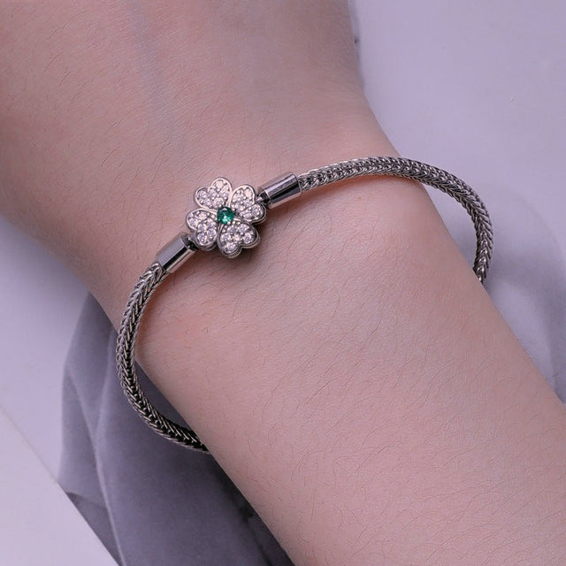 Green Zircon Lucky Four Leaf Grass Basic Bracelet - Dazpy