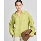 Linen V-neck Long Sleeved Shirt for Women