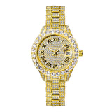 Diamond Inlaid Waterproof Calendar Full Bore Luminous Women's Quartz Watch - Dazpy