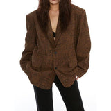 Autumn Elegance: Women's Totem Print Blazer with Long Sleeves and Pockets