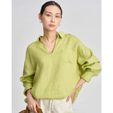 Linen V-neck Long Sleeved Shirt for Women