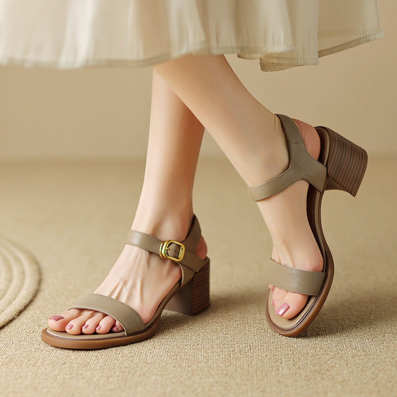 Square Heel Leather Sandals