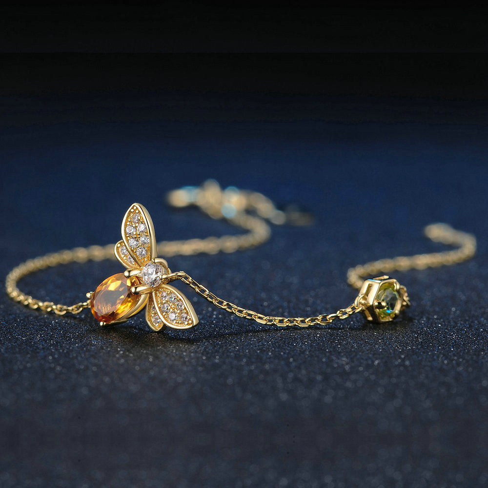 Women's Fashion Natural Citrine Peridot Bee Bracelet - Dazpy