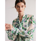 Floral Silk-Blend Bow Collar Blouse for Women