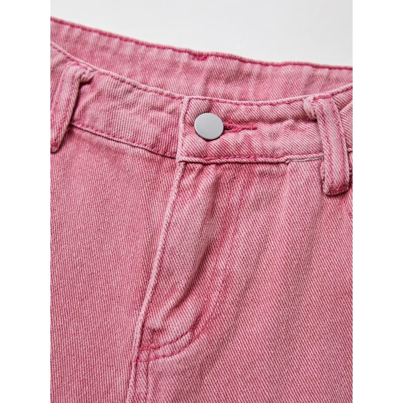 Pink High Waist Wide Leg Jeans with Vintage Accents