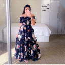 Vestido largo estampado de cintura alta con hombros descubiertos