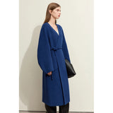 Elegant Autumn Woolen Coat with Chinese Buckle and Waist Rope