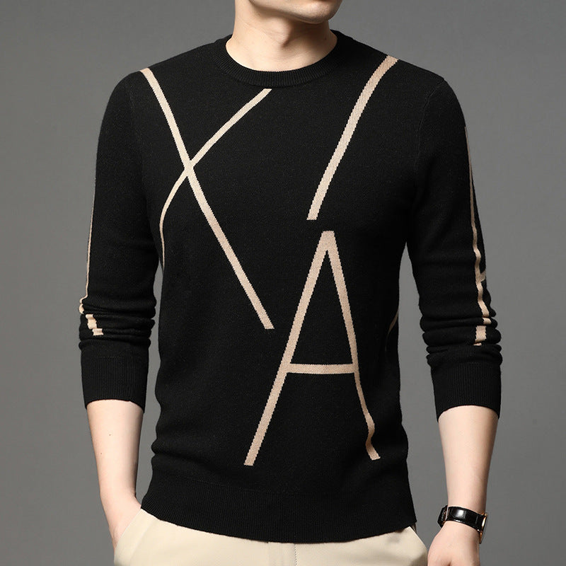 Men's Sweater Long-sleeved Korean Pullover Jacquard Fashion Youth Trend Bottoming Shirt