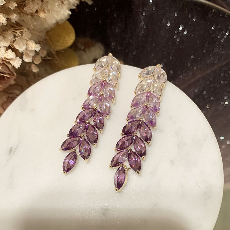 Long Transparent Purple Gradient Ear Earrings - Dazpy