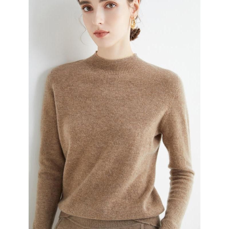 Luxurious Merino Wool Mock-Neck Pullover for Women