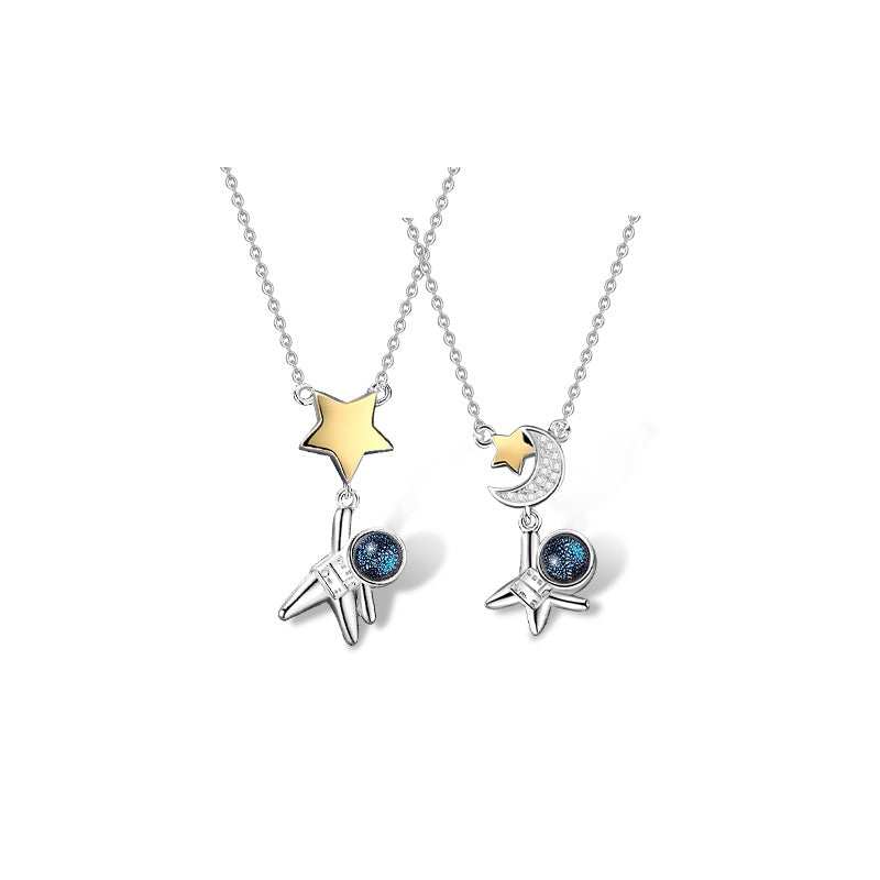 Astronaut Couple Necklace Sterling Silver Male And Female - Dazpy