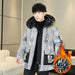 Winter Color Matching Men's Hooded Fleece Padded Coat