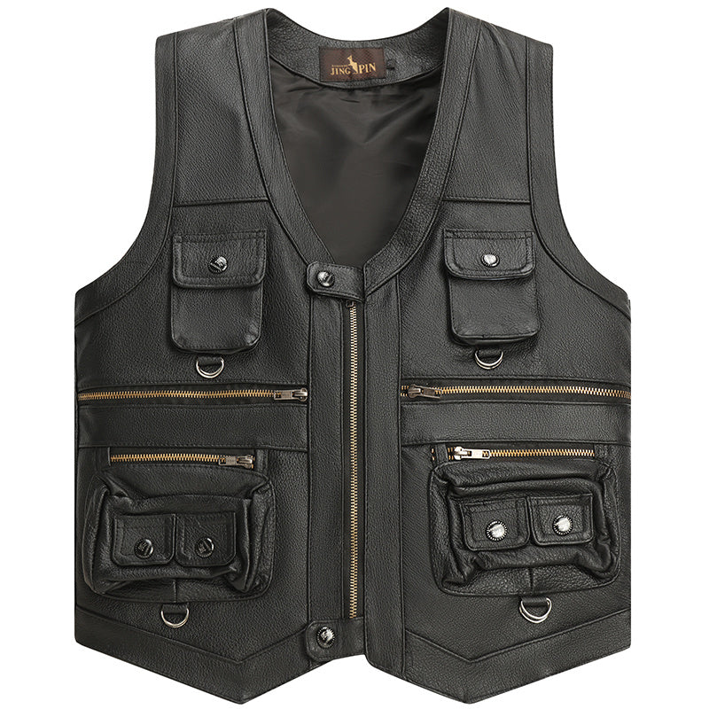 Genuine Leather Vest Man First Layer Cowhide Motorcycle Clothing