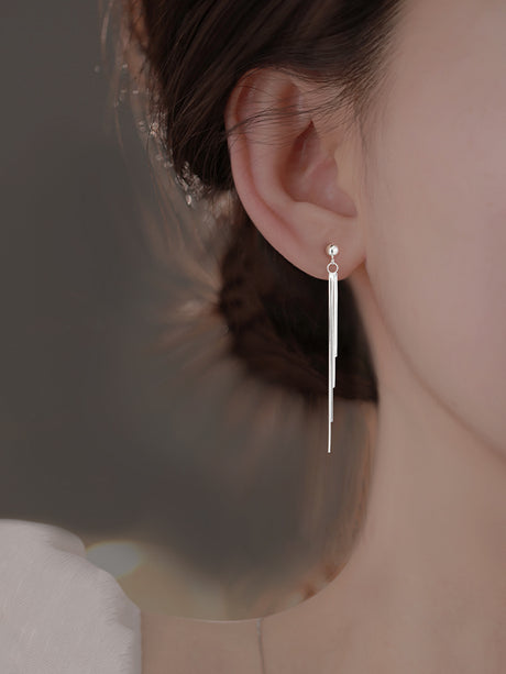 Women's Sterling Silver Long Tassel Earrings - Dazpy