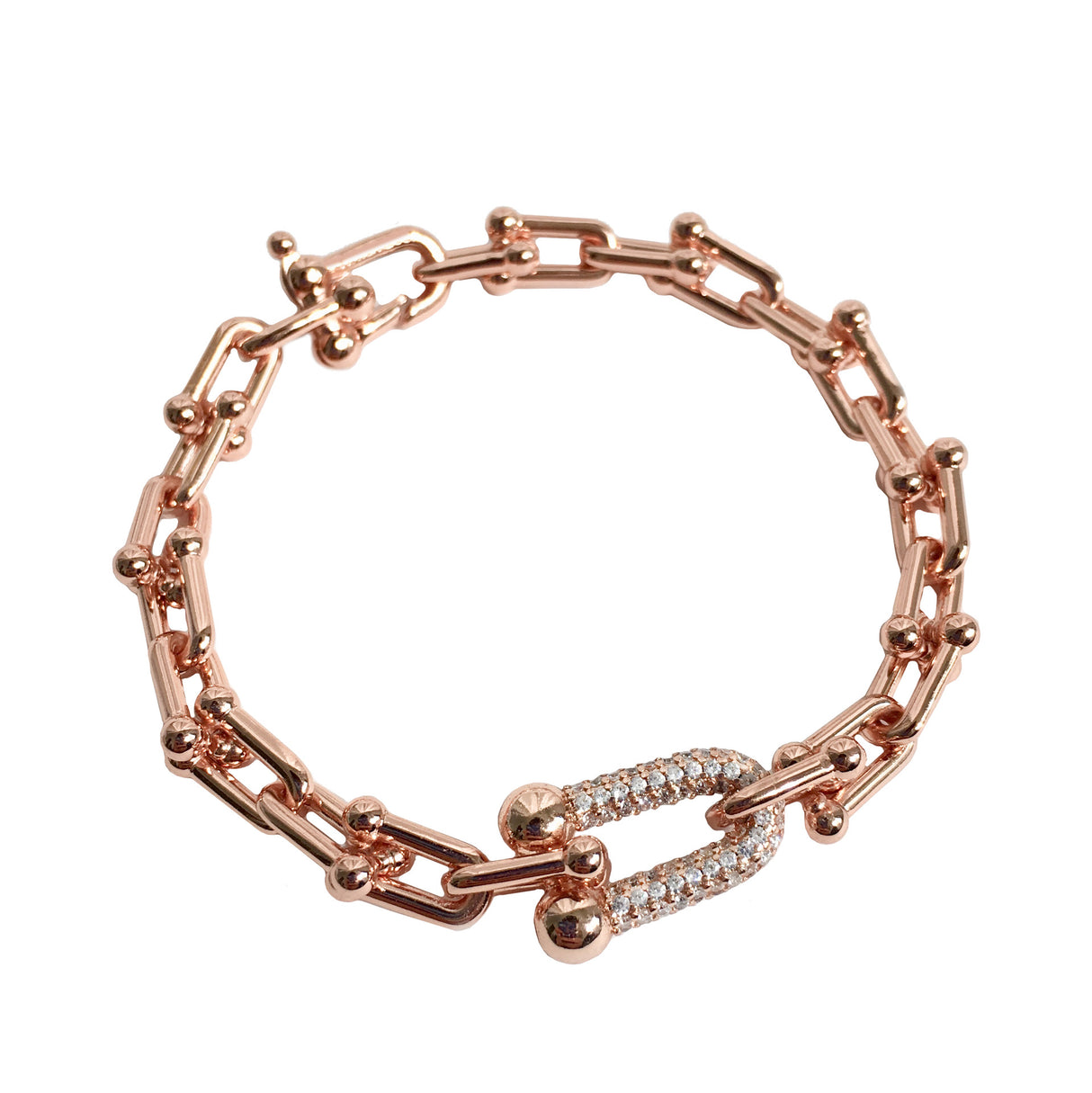 Punk Style Thick Chain U-shaped Bamboo Joint Diamond Bracelet - Dazpy