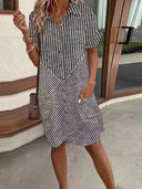 Dark Gray Patterned Shirt Dress with Pockets
