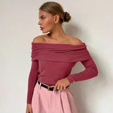 Chic Off-Shoulder Knitted Wool T-Shirt