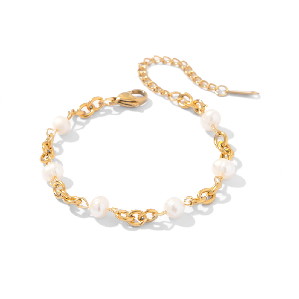 Pulsera de perlas de agua dulce para mujer: bonita joyería de acero inoxidable con seis perlas